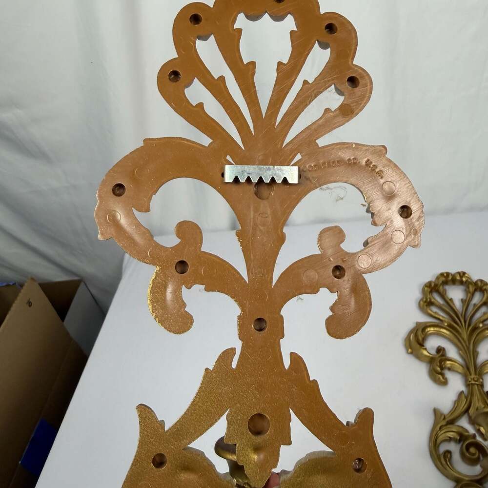 Vintage Burwood Hollywood Regency Gold Wall Sconce Candle Holders Set of 2 - Picture 5 of 8